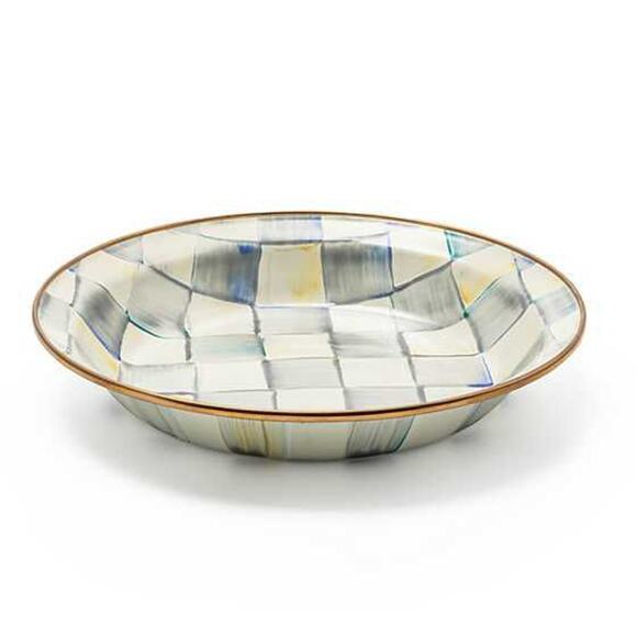 MACKENZIE-CHILDS Sterling Check 4 Cup Enamel Pie Plate Hand Painted NEW - Picture 2 of 2